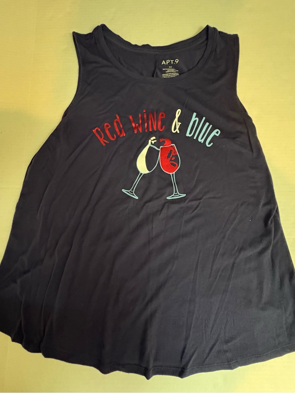 Apt. 9 Navy Tank Top with Red and Blue Graphic Americana Medium